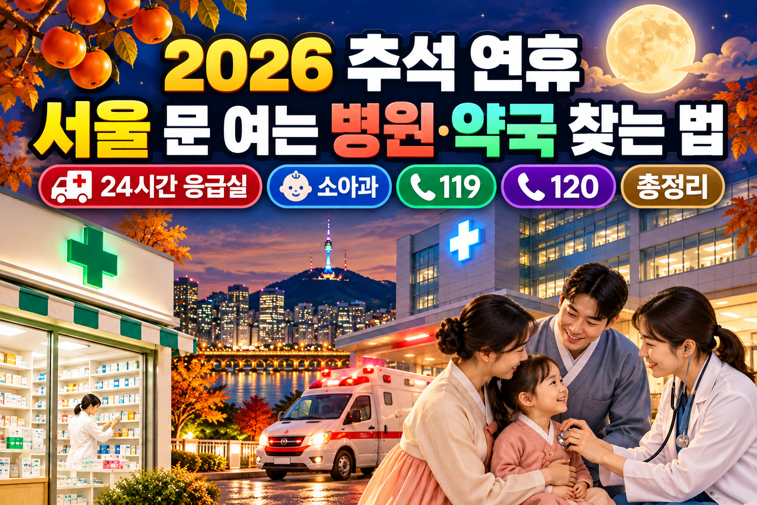 2026 추석 연휴 서울 문 여는 병원·약국 찾는 법|24시간 응급실·소아과·119·120 총정리 관련 사진