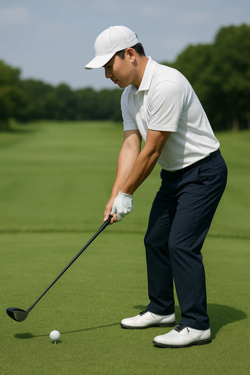 골프 우 도그렉 어드레스 하는 모습