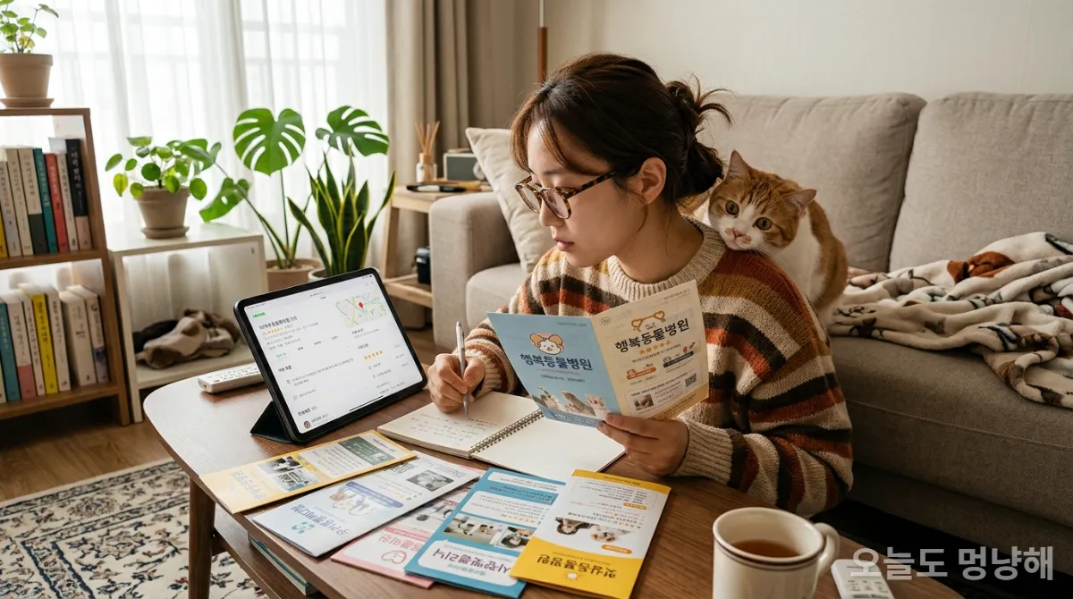 반려동물 주인이 여러 동물병원 정보를 비교하는 모습