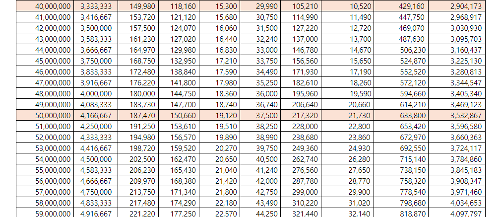 2025년 연봉 실수령액표