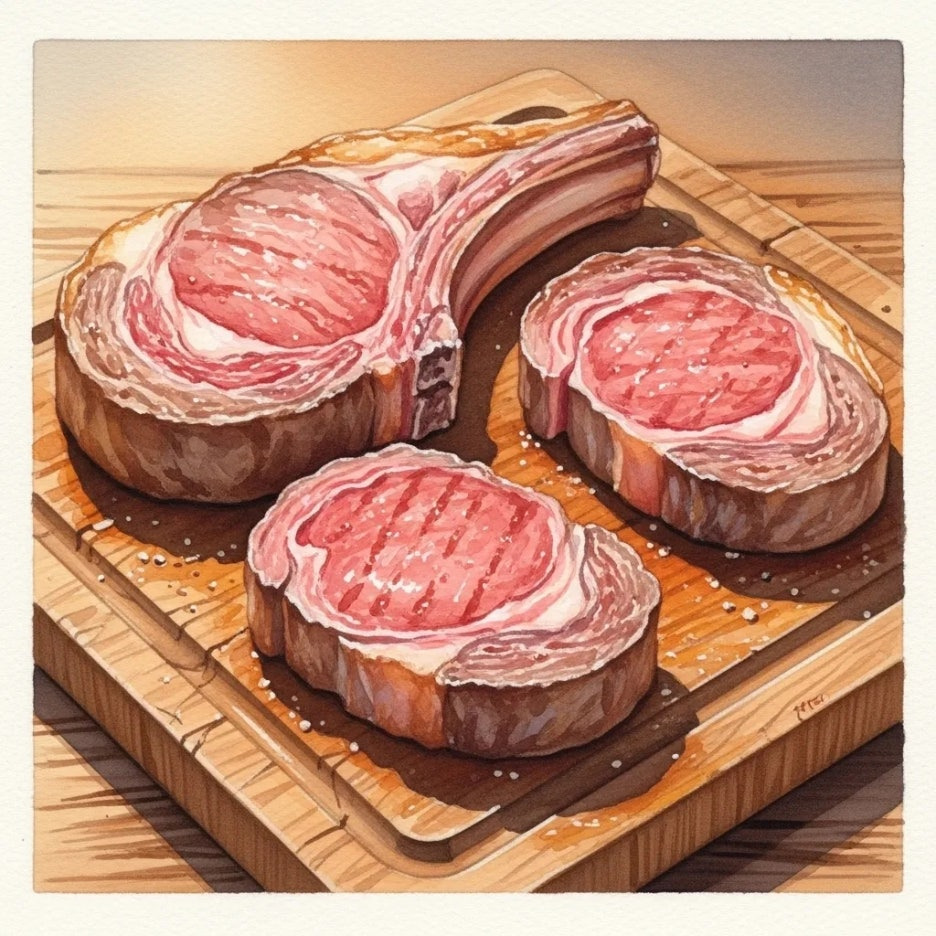 다양한 크기로 제공되는 먹음직스러운 스테이크