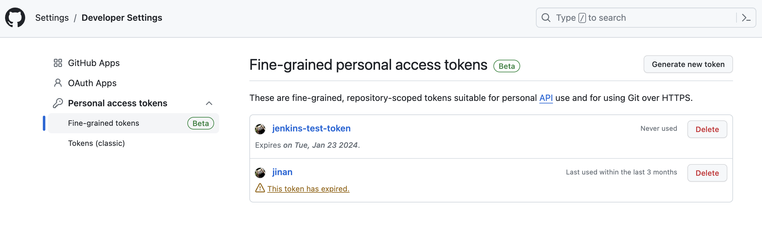 Fine-grained personal access tokens