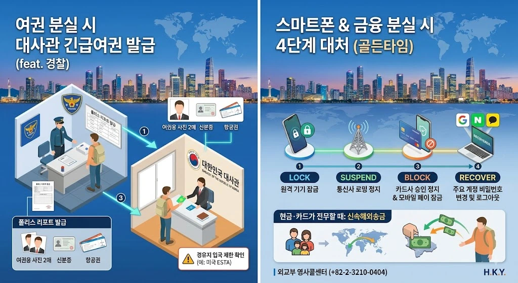 해외 여권 분실 시 경찰서 폴리스 리포트 발급 및 대사관 긴급여권 신청 절차, 스마트폰·카드 도난 대처 및 신속해외송금 안내