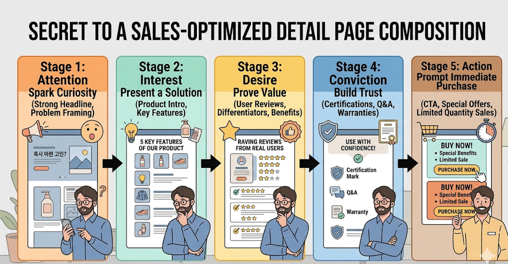 5-Step Infographic of Optimized Detail Page Components to Boost Sales Performance