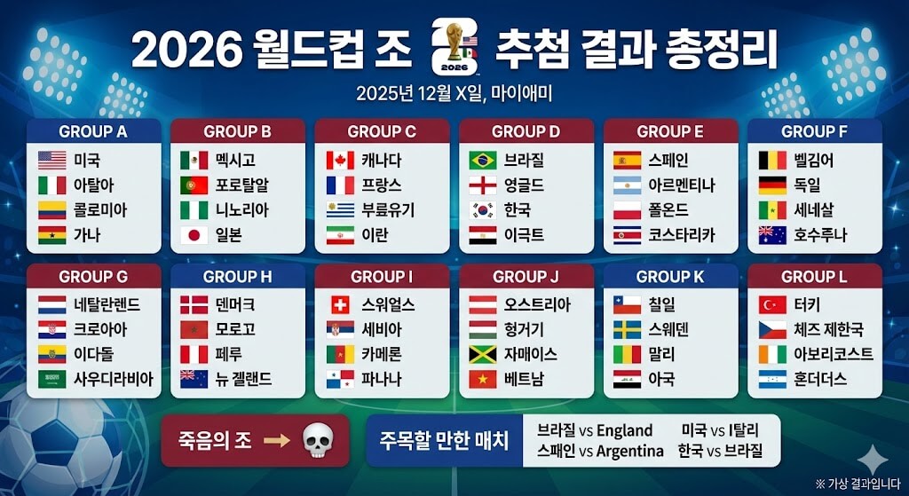 2026 월드컵 조 추첨 결과 총정리