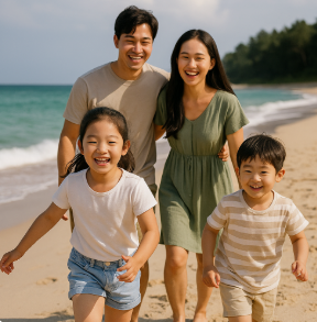 속초 바닷가에서 여름 가족여행 모습
