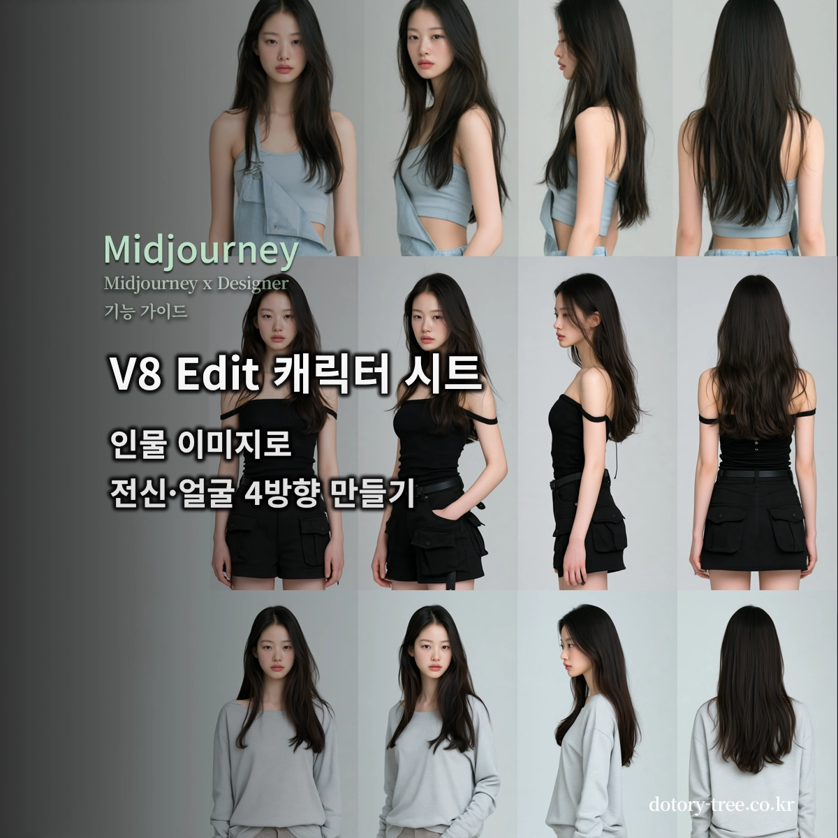 미드저니 V8 Edit로 제작한 전신과 얼굴 캐릭터 시트