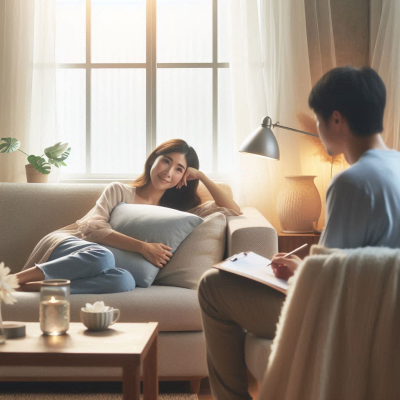 꿈을 묘사하는 그림이 있는 벽을 배경으로 대화하는 사람들