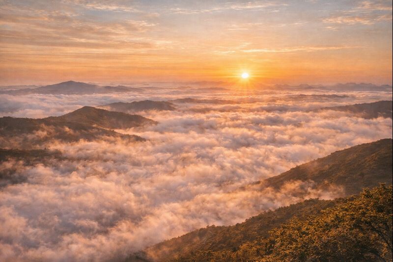 운해와 일출이 만든 하늘길