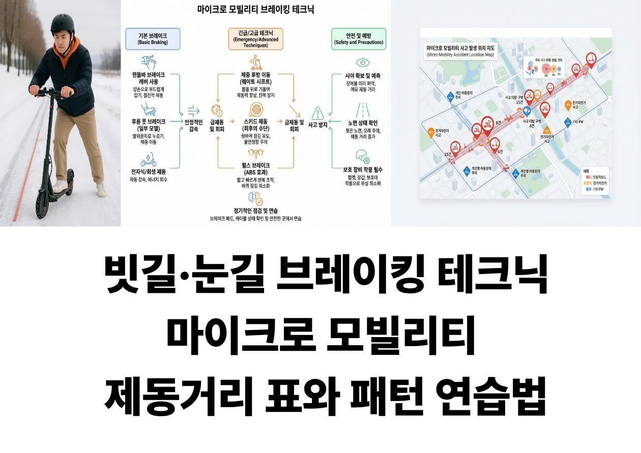 브레이킹 연습 중인 마이크로 모빌리티 이용자