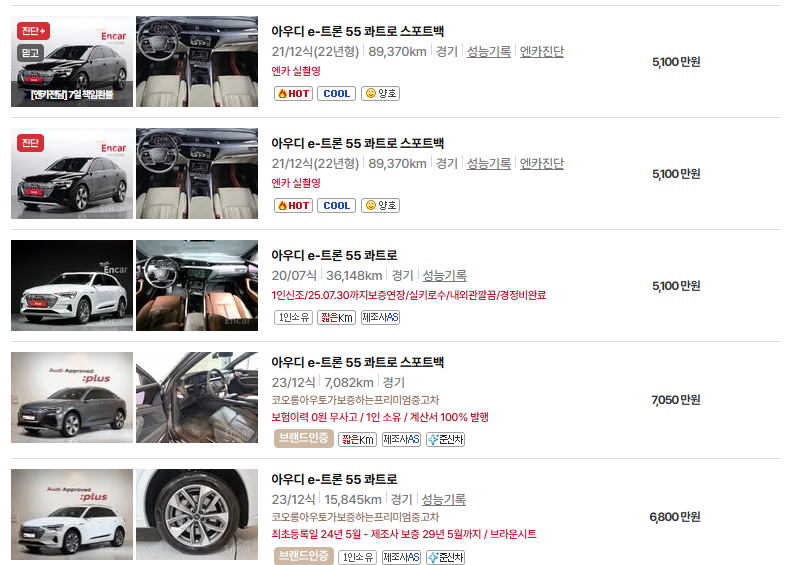 아우디 e‑트론 중고차 가격 시세표 유지비