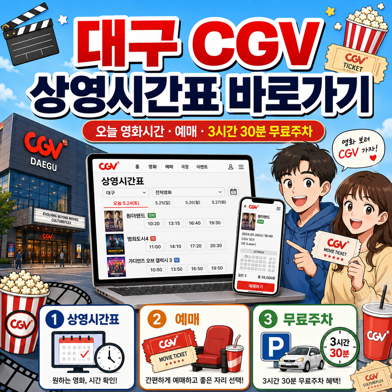 대구 CGV 상영시간표 바로가기｜오늘 영화시간&middot;예매와 3시간 30분 무료주차