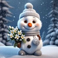 꽃을들고-모자를-쓰고-빙그레-웃고있는-눈사람
