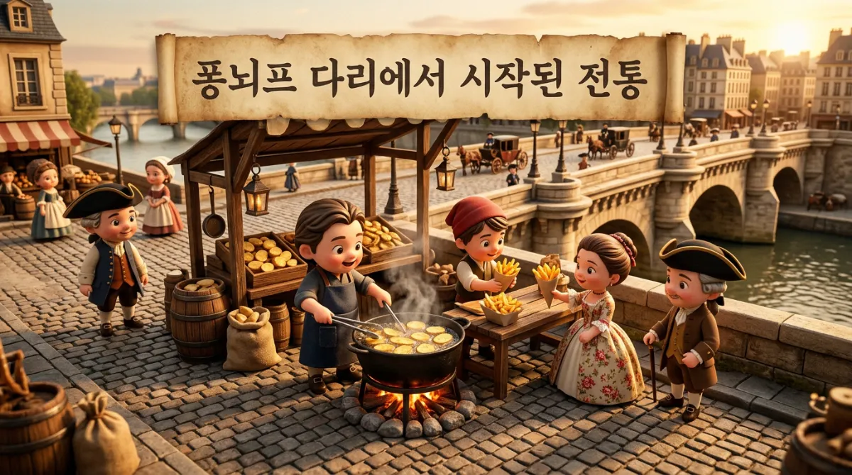18세기 파리 퐁뇌프 다리의 감자튀김 노점상 풍경