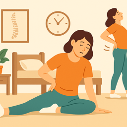 허리 통증 예방을 위한 스트레칭과 생활 습관을 실천하는 여성의 모습