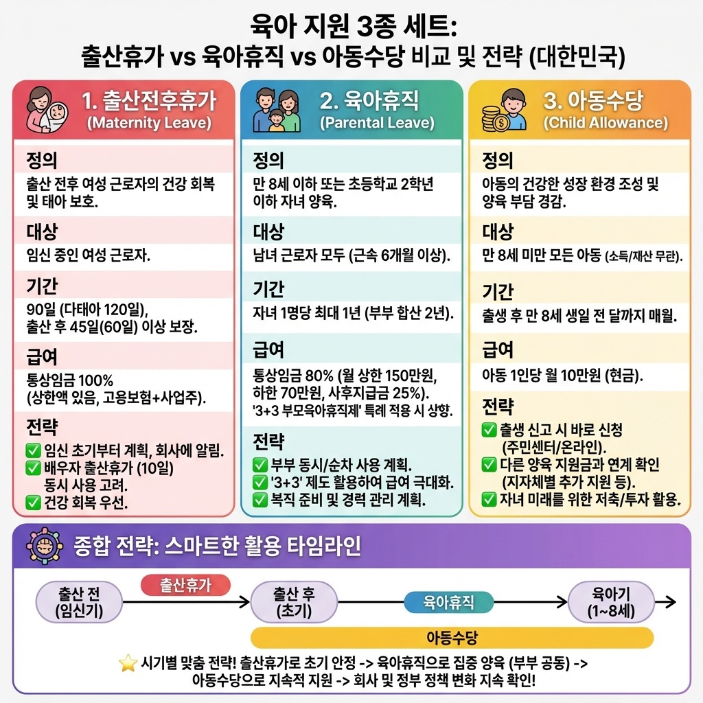 출산전후휴가 육아휴직 아동수당 신청 차이점 비교