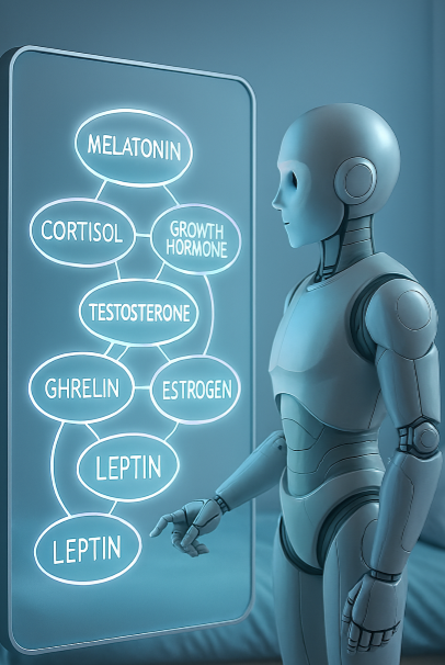 수면과 호르몬 균형을 동그라미 안 글자로 표현한 장면