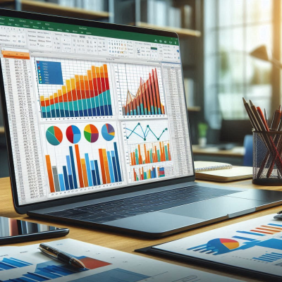 여러 모니터에 걸쳐진 데이터 시각화, 다양한 차트와 그래프