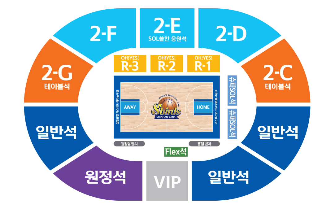 인천 신한은행 에스버드 인천도원실내체육관 경기장 좌석 배치도