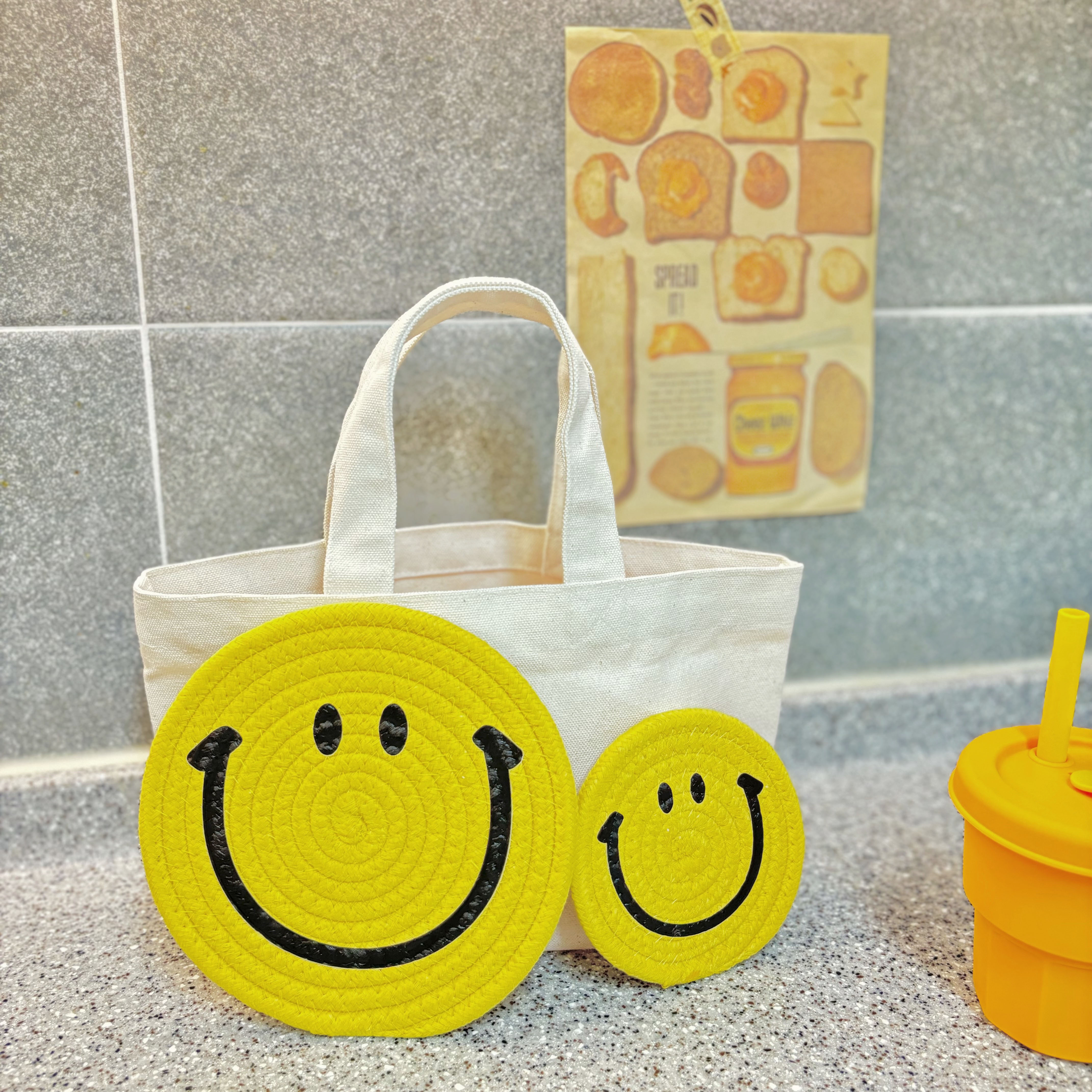 스마일 냄비받침 컵받침 옐로우