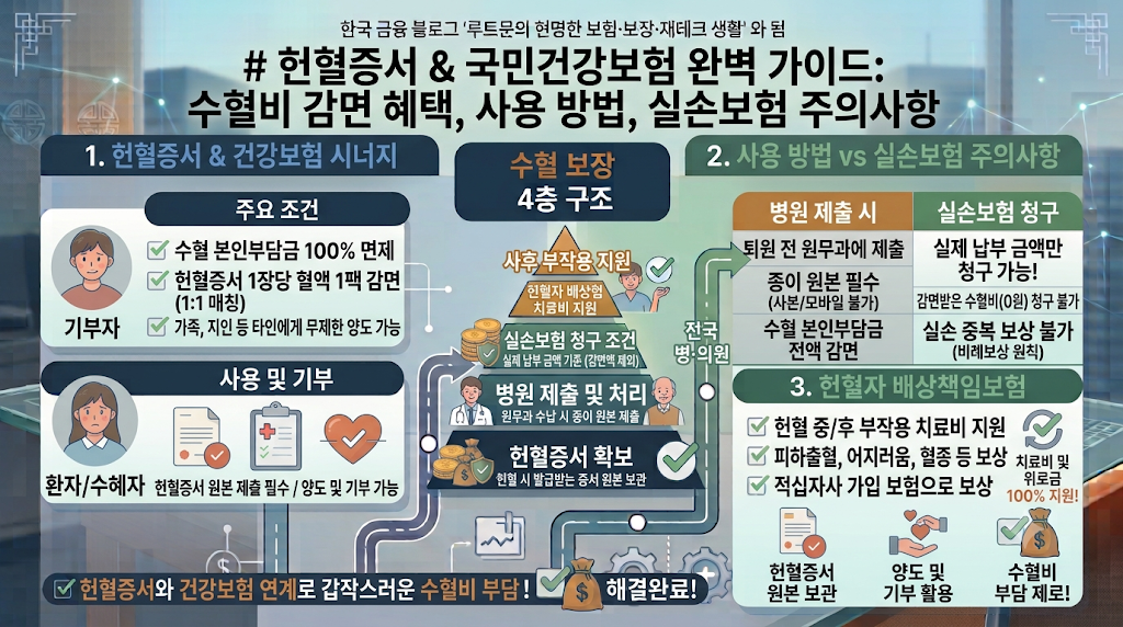 헌혈증서 100% 활용법: 국민건강보험 연계를 통한 수혈 비용 감면 혜택과 실손보험 청구 시 주의사항