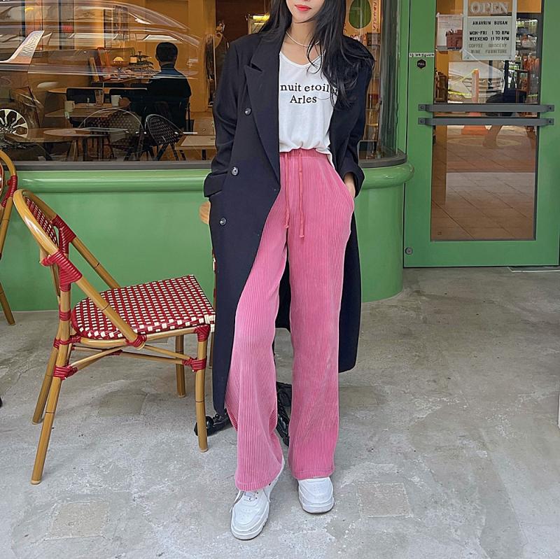 마레 밴딩 일자 와이드 골지 골덴 핑크 팬츠 코듀로이 트레이닝 바지 (2color)