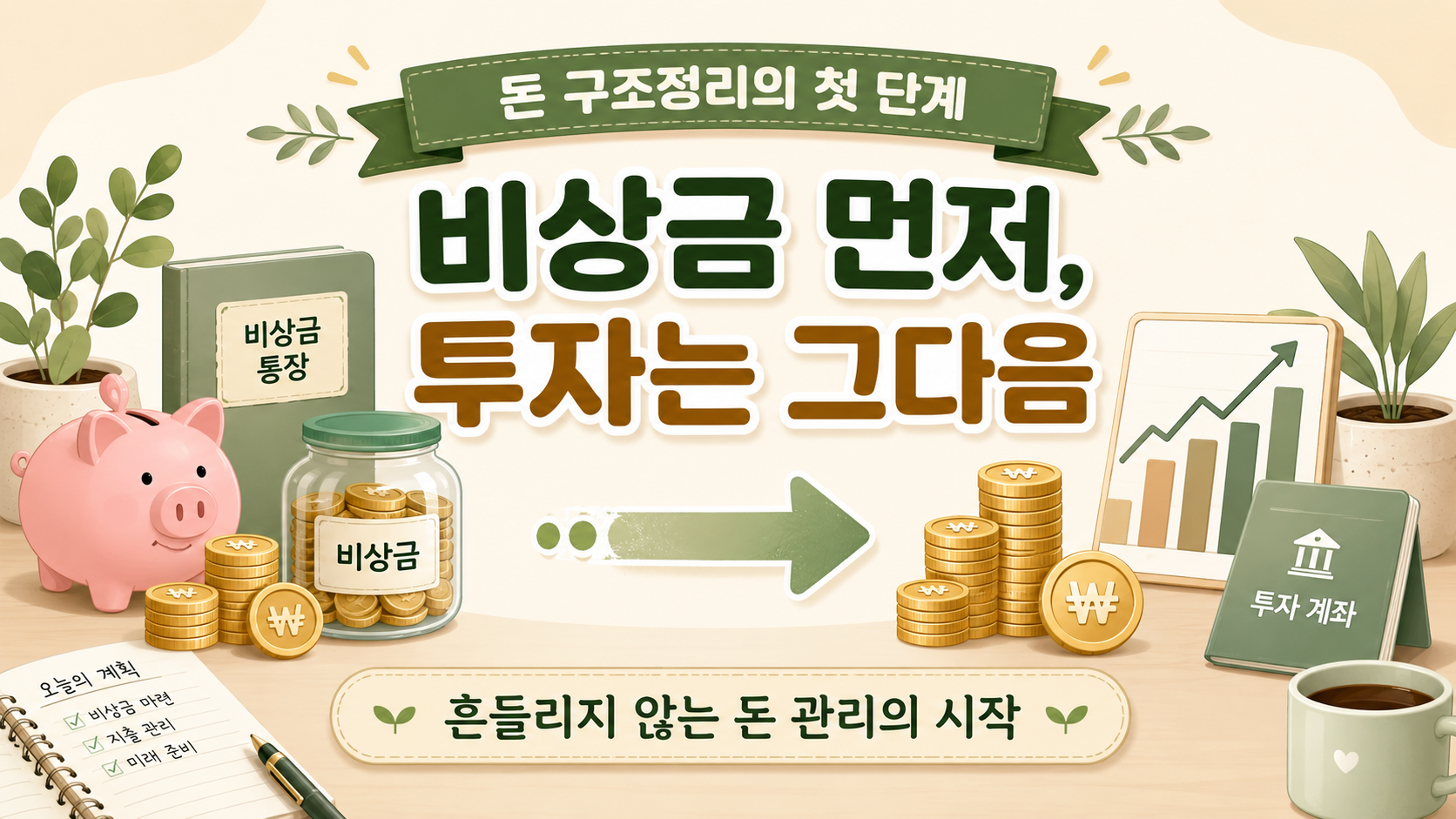 비상금을 먼저 만들고 투자와 연금계좌는 그다음으로 준비하는 돈 구조정리 이미지