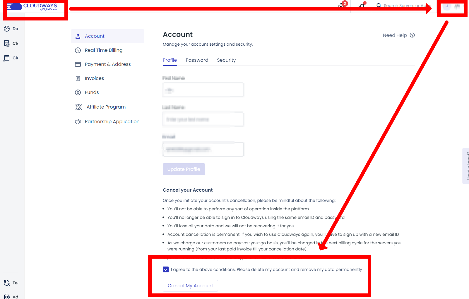 클라우드 웨이즈 Cloud Ways 구독 취소 방법