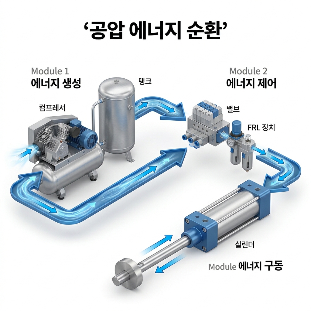 공기압 시스템의 계통적 이해 발생부터 구동까지의 에너지 순환 메커니즘