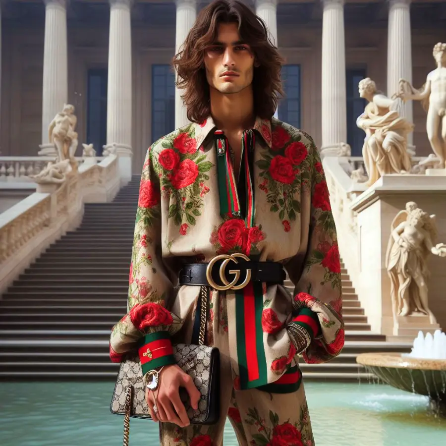 명품 브랜드인 구찌 Gucci를 표현한 모델과 의상