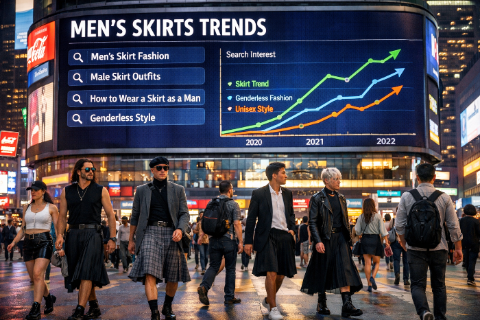네이버 데이터랩과 구글 트렌드에서 분석된 남성 스커트 키워드 확산 시각화.