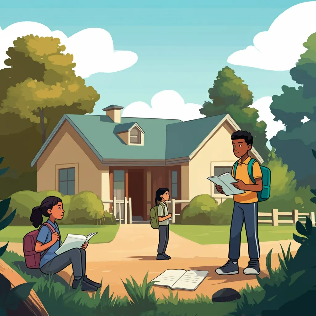 남학생과 여학생의 체험학습 장면