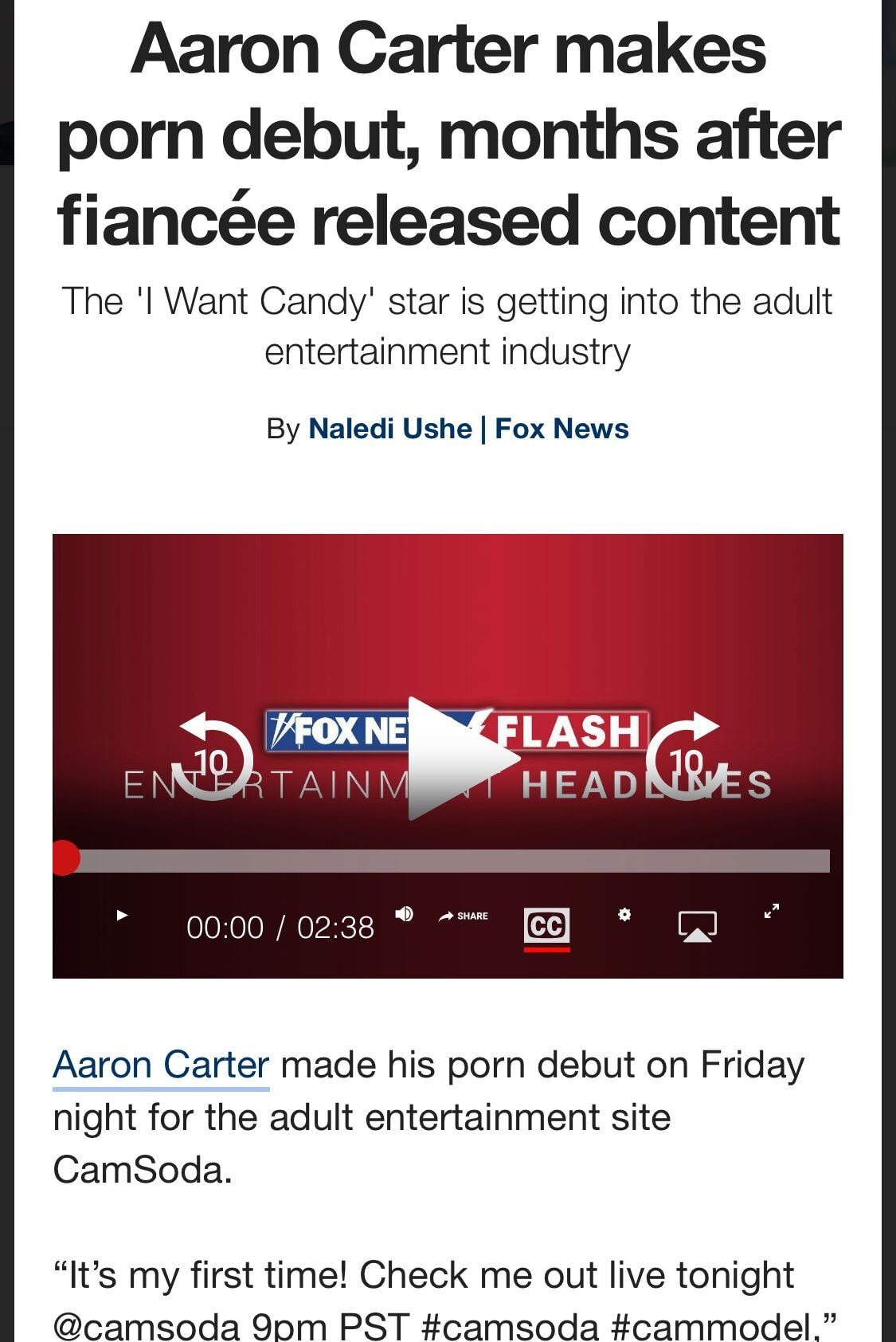 아론카터 포르노 데뷔 기사