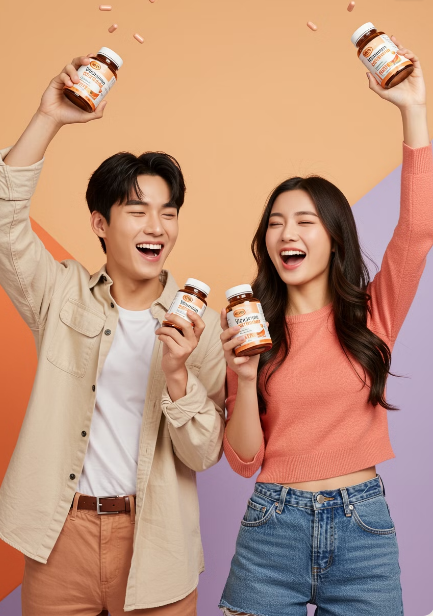 비타민D로 활기찬 남성과 여성 모습