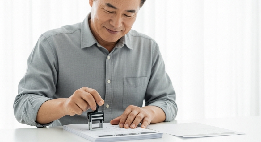 신청서류에 도장 찍는 노인