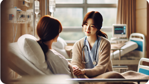 정신과 병동에서 환자와 상담 중인 간호사