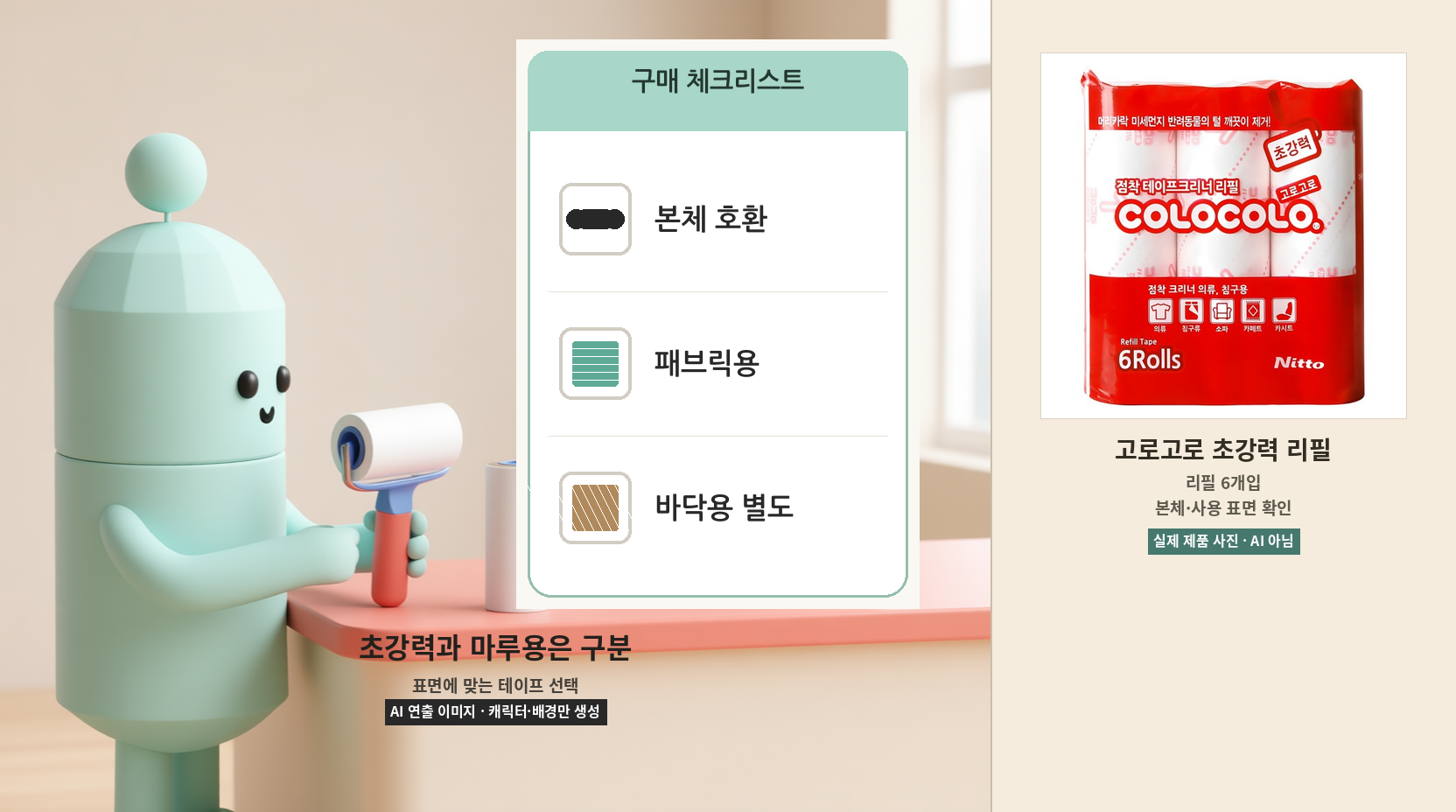 본체 호환&middot;패브릭용&middot;바닥용 별도 확인 사항과 고로고로 초강력 리필 실제 사진