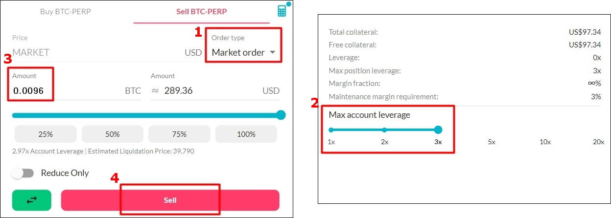 숏 포지션을 신규오픈 하는 사진