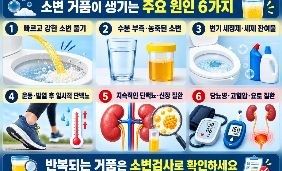 수분 부족과 단백뇨 등 소변 거품이 생기는 주요 원인 6가지