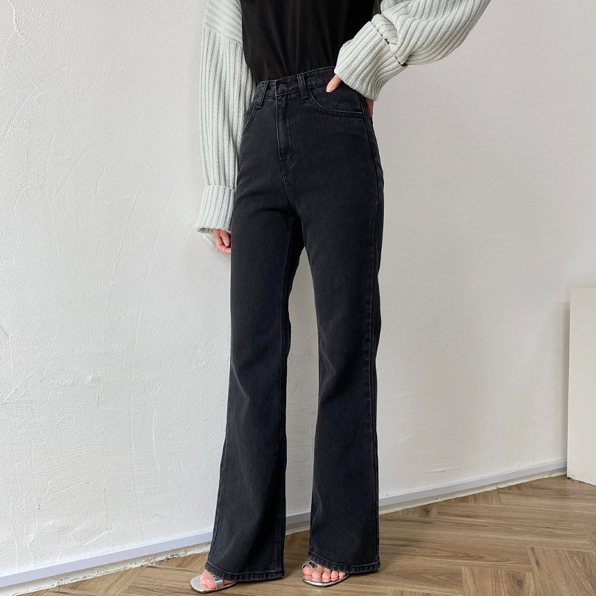 하이웨스트 와이드 부츠컷 롱 흑청 데님팬츠