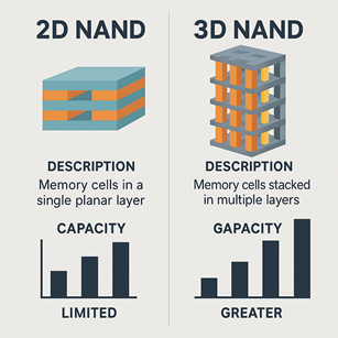 3D 낸드 기술과 2D 낸드 비교 관련 사진