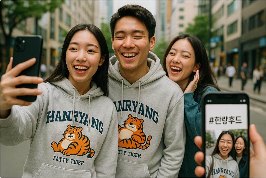 SNS에서 인기를 얻는 한량 후드를 입은 젊은 소비자들의 모습