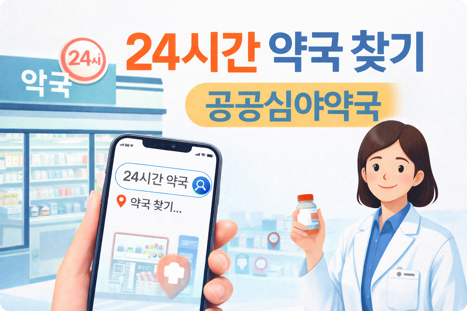 24시간 약국 찾기|공공심야약국 이미지