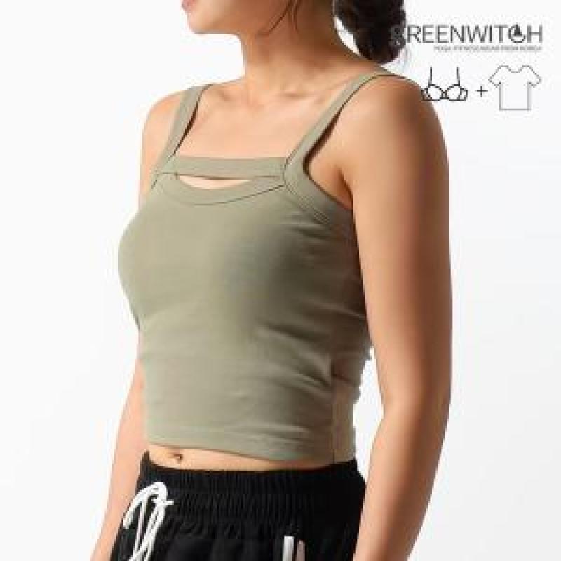 GREENICH 그리니치 트임 크롭브라탑 스퀘어넥 인패드 캡나시 요가복