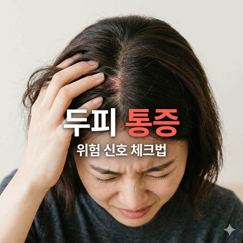 두피를 손끝으로 만지며 통증을 느끼는 사람의 모습