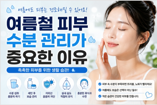 여름철 피부 수분관리가 중요한 이유를 설명하는 이미지