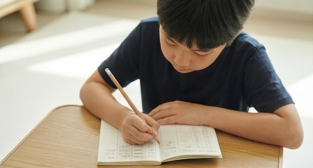 용돈기입장에 숫자를 적는 아이