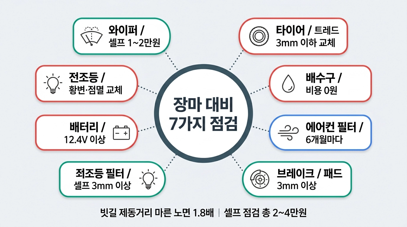 2026 장마 대비 자동차 점검 7가지 필수 항목 인포그래픽