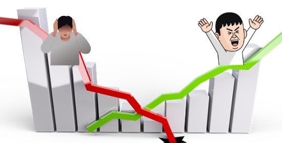 폭락과 폭등에 절망과 환호하는 이미지