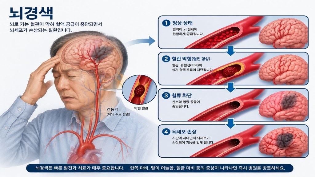 뇌경색 사람 인체도와 혈관 막힘 이미지